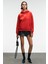 MELUREA Kadın Nakışlı Kapüşonlu Comfort Fit Kırmızı Sweatshirt 1