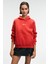 MELUREA Kadın Nakışlı Kapüşonlu Comfort Fit Kırmızı Sweatshirt 2