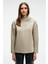 CAMELLIA Kadın Önü Nakışlı Etek Ucu Yırtmaçlı Kapüşonlu Comfort Fit Taş Rengi Sweatshirt 1