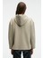 CAMELLIA Kadın Önü Nakışlı Etek Ucu Yırtmaçlı Kapüşonlu Comfort Fit Taş Rengi Sweatshirt 5