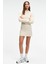 ENCANTO Kadın Yuvarlak Yaka Çizgi Desenli Slim Fit Ekru Elbise 5