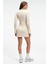 ENCANTO Kadın Yuvarlak Yaka Çizgi Desenli Slim Fit Ekru Elbise 6