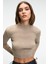 CALIDA Kadın Dik Yaka Fitilli Görünümlü Slim Fit Triko Bej Kazak 1