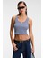 MAVSERA Kadın Kalın Askılı U Yaka Patlı Düğmeli Crop Slim Lacivert / Beyaz Atlet 1