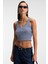 MAVSERA Kadın Kalın Askılı U Yaka Patlı Düğmeli Crop Slim Lacivert / Beyaz Atlet 2