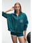 TORMENTA Kadın Nakışlı Fermuarlı Dik Yaka Çift Cepli Reglan Kol Koyu Turkuaz Sweatshirt 2