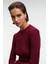 ENCANTO Kadın Yuvarlak Yaka Çizgi Desenli Slim Fit Bordo Elbise 3