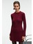 ENCANTO Kadın Yuvarlak Yaka Çizgi Desenli Slim Fit Bordo Elbise 4