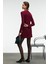 ENCANTO Kadın Yuvarlak Yaka Çizgi Desenli Slim Fit Bordo Elbise 5