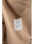 VYSELLE Kadın Önü Kesikli Metal Fermuarlı Kapüşonlu Etiket Detaylı Oversize Vizon Sweatshirt 3