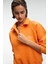 CAMIREL Kadın Polo Yaka Düğmeli Nakış Detaylı Reglan Kol Comfort Fit Turuncu Sweatshirt 4