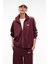ZINNIE Kadın Regular Nakış Ve Yan Şerit Detaylı Metal Fermuarlı Dik Yaka Bordo Ceket 1