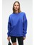 AUDRA Kadın Oversize Yuvarlak Yaka Nakış Detaylı Mavi Sweatshirt 3