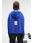 VYSELLE Kadın Önü Kesikli Metal Fermuarlı Kapüşonlu Etiket Detaylı Oversize Mavi Sweatshirt 6