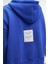 VYSELLE Kadın Önü Kesikli Metal Fermuarlı Kapüşonlu Etiket Detaylı Oversize Mavi Sweatshirt 7