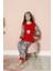 Kız Çocuk 2058 Geyik Desenli Polar Pijama Takım Kırmızı 6