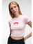 NOVELLE Kadın Bisiklet Yaka Kısa Kollu Önü Baskılı Crop Pembe T-Shirt 3
