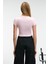 NOVELLE Kadın Bisiklet Yaka Kısa Kollu Önü Baskılı Crop Pembe T-Shirt 5