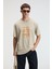 SWEET Erkek %100 Pamuk Oversize Fit Baskılı Kısa Kollu Yuvarlak Yakalı Taş Rengi T-Shirt 1