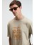 SWEET Erkek %100 Pamuk Oversize Fit Baskılı Kısa Kollu Yuvarlak Yakalı Taş Rengi T-Shirt 2