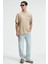 FLAVOR Erkek Oversize %100 Pamuk Baskılı Yuvarlak Yaka Bej T-Shirt 4
