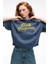 EVANTIA Kadın Baskılı Oversize Kapüşonlu Nakış Detaylı Kanguru Cep Lacivert Sweatshirt 1
