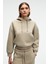 SELENE Kadın Kapüşonlu Kangru Cepli Regular Fit Taş Rengi Sweatshirt 2