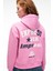 YUMEA Kadın Oversize Kapüşonlu Baskılı Pembe Sweatshirt 1