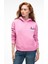 YUMEA Kadın Oversize Kapüşonlu Baskılı Pembe Sweatshirt 6