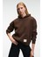 CLARIE Kadın Organik Pamuklu Oversize Kanguru Cepli Kapüşonlu Kahverengi Sweatshirt 1
