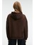 CLARIE Kadın Organik Pamuklu Oversize Kanguru Cepli Kapüşonlu Kahverengi Sweatshirt 6
