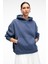 ELYRA Kadın Oversize Dikiş Detaylı Kapüşonlu Lacivert Sweatshirt 4