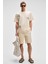 TEEMO Erkek Yanları Cepli Fermuarlı Likralı Slim Fit Açık Bej Şort 4