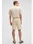 TEEMO Erkek Yanları Cepli Fermuarlı Likralı Slim Fit Açık Bej Şort 6