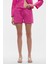 QUINETA Kadın %100 Pamuk Keten Görünümlü Rahat Regular Fit Fuşya Şort 3