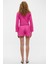 QUINETA Kadın %100 Pamuk Keten Görünümlü Rahat Regular Fit Fuşya Şort 7
