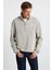 Andrıck Erkek Organik Pamuklu Dik Yaka Yarım Fermuarlı Bej Sweatshirt 3