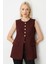 Kadın Önü Düğmeli Kapak Cepli Yelek 5007 Bordo 1