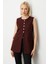 Kadın Önü Düğmeli Kapak Cepli Yelek 5007 Bordo 2