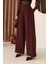 Kadın Bordo 3 Pileli Palazzo Kumaş Pantolon Bol Paça - Yüksek Bel 4