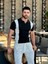 Beyaz Çizgili Siyah Polo Yaka T-Shirt 1