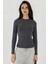Kadın Slim Fit Yuvarlak Yaka Uzun Kollu Üst Grey 7