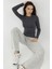 Kadın Slim Fit Yuvarlak Yaka Uzun Kollu Üst Grey 9
