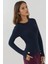 Kadın Slim Fit Yuvarlak Yaka Uzun Kollu Üst Blue 10