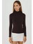 Kadın Ultra Yumuşak Slim Fit Dik Yaka Örme Üst Koyu Mocha Kahve 1