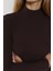Kadın Ultra Yumuşak Slim Fit Dik Yaka Örme Üst Koyu Mocha Kahve 2