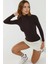 Kadın Ultra Yumuşak Slim Fit Dik Yaka Örme Üst Koyu Mocha Kahve 5
