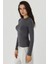 Kadın Slim Fit Yuvarlak Yaka Uzun Kollu Üst Grey 2