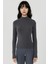 Kadın Ultra Yumuşak Slim Fit Dik Yaka Örme Üst Grey 1