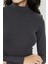 Kadın Ultra Yumuşak Slim Fit Dik Yaka Örme Üst Grey 2